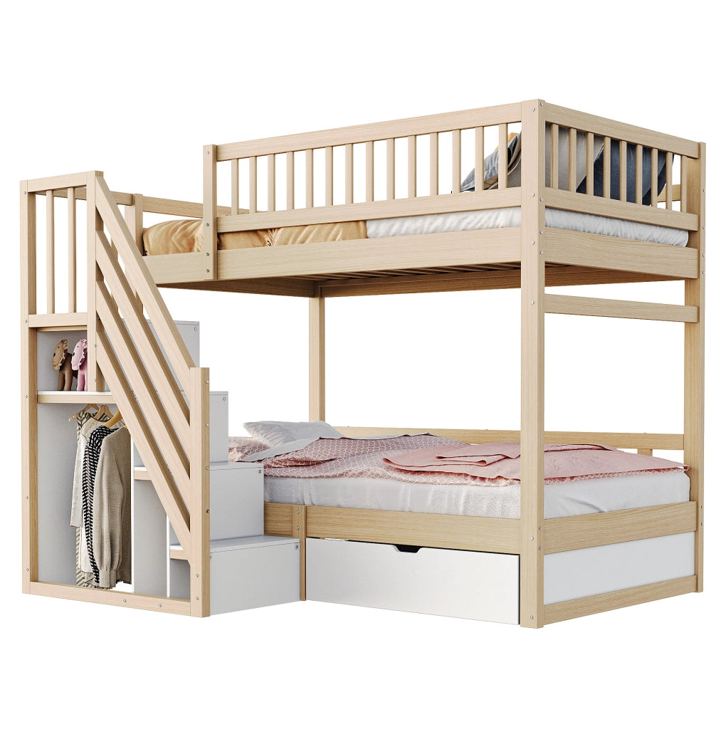 Letto a castello 90x200 cm in legno con scala contenitore