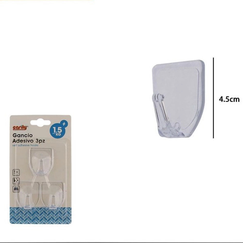 Trade Shop - Set 3 Pz Ganci Appendini Adesivi Da Parete Casa Cucina Bagno Attaccapanni 87011 -