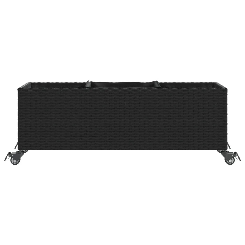 Fioriere da Giardino con Ruote 2pz Nere 107x32x38 cm Polyrattan