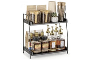 Organizzatore per caffè, accessorio e organizzatore per bar caffè, in legno, mobile per caffè angolo, pannelli di lavoro, ripiano per spezie, 2 piani, caddy per caffè per cucina, casa, ufficio, nero