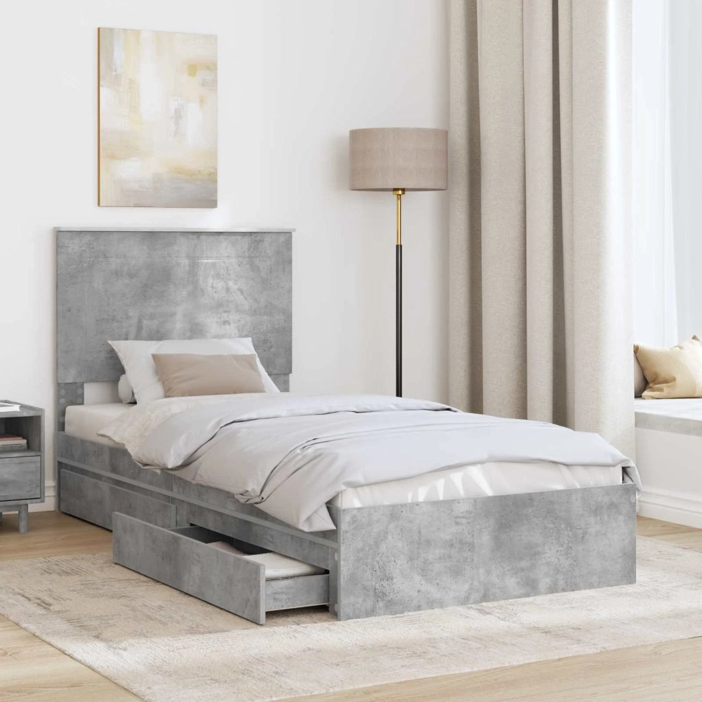 Letto con Contenitore con testiera Grigio cemento 90 x 190 cm 3409590