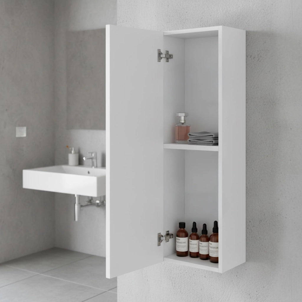 Pensile Bagno Da Parete Sospeso Con Anta E Ripiano Regolabile Mobile Colonna Salvaspazio Armadietto Moderno In Melamina Design Contemporaneo 85 x 30 x 25 Cm Bianco Lucido