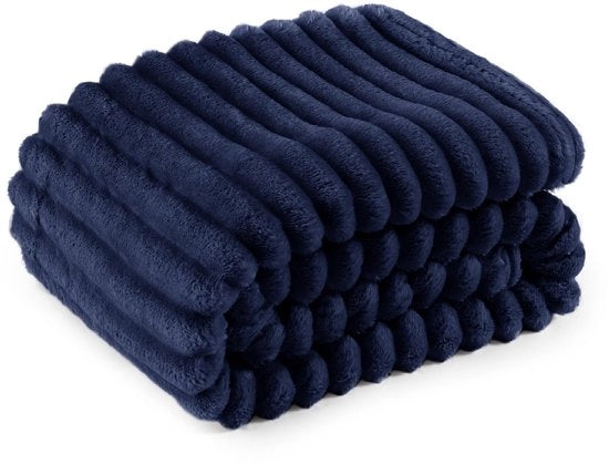 Piumino Fluff - Piumino in lana e fleece, piumino per divano, coperta morbida e calda in corduroy, tenda per decorazione camera, coperte per letto e per abbracci, 130 x 170 cm, blu