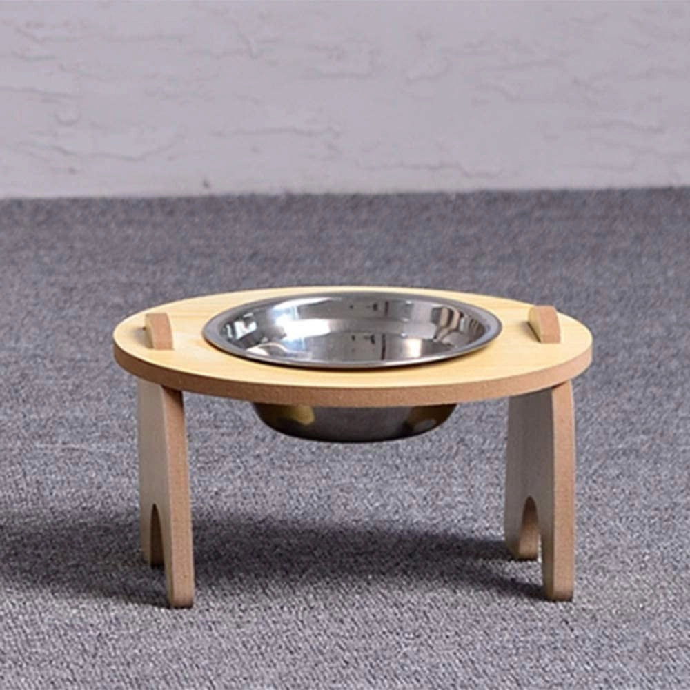 Trade Shop - Ciotola Singola Rialzata Per Cani Gatti Con Base In Legno Per Animali Domestici -