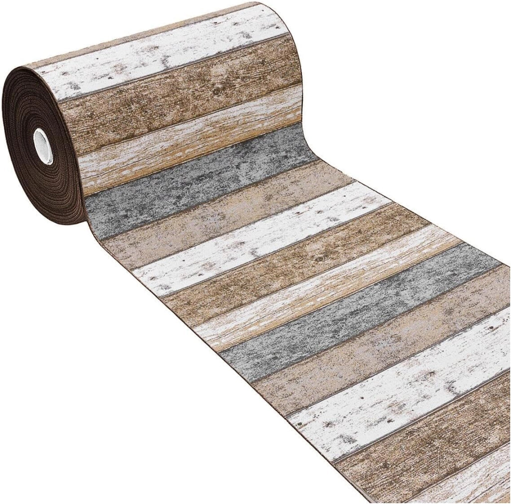 Tappeto Cucina 52x140 cm Bordato Tessitura Piatta Bagno Camera Corridoio Stile Legno Parquet Tortora