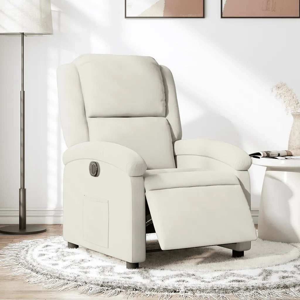 Poltrona Elettrica Reclinabile-Divano Sedia Crema in Velluto 640192