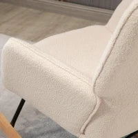 Poltrona a Dondolo Imbottita in Legno e Acciaio per Soggiorno e Camera da Letto, 71x98x101 cm, Beige