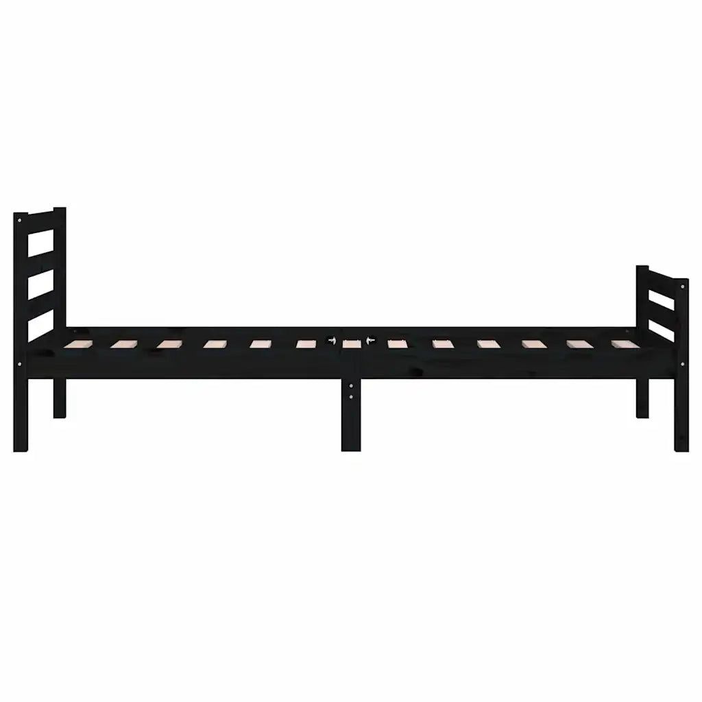 Letto singolo | Letto per adulti | Giroletto Nero in Legno Massello 100x200 cm