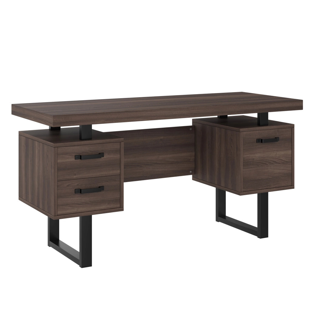 Scrivania ULEVR 135x54 cm con 2 cassetti silenziosi e vano portadocumenti, MDF e metallo nero-marrone