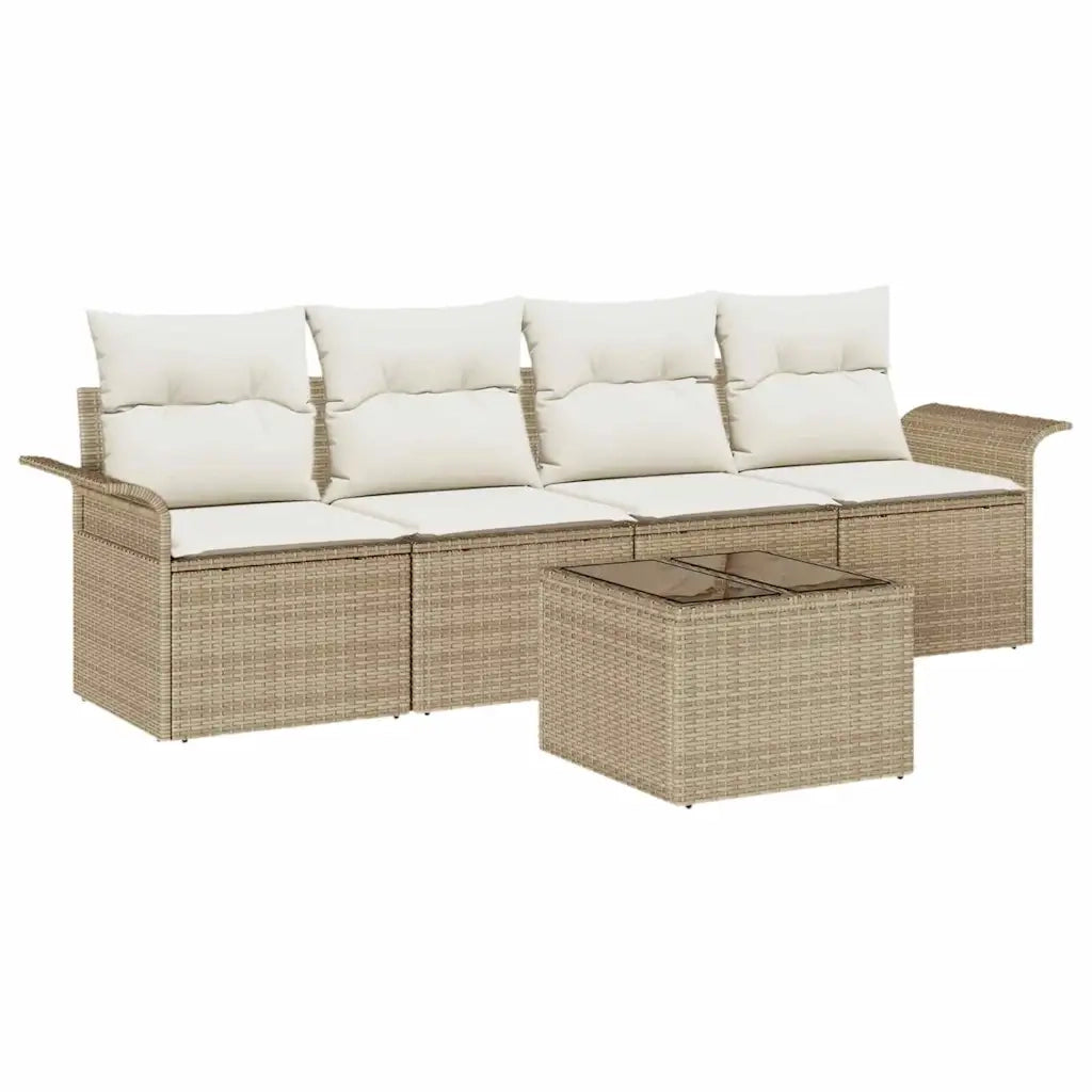 Set di divani con cuscino 5 pcs Beige polyrattan