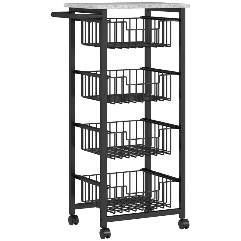 CARRELLO CUCINA 49,5x31x91 cm Grigio Chiaro con 4 Cestelli