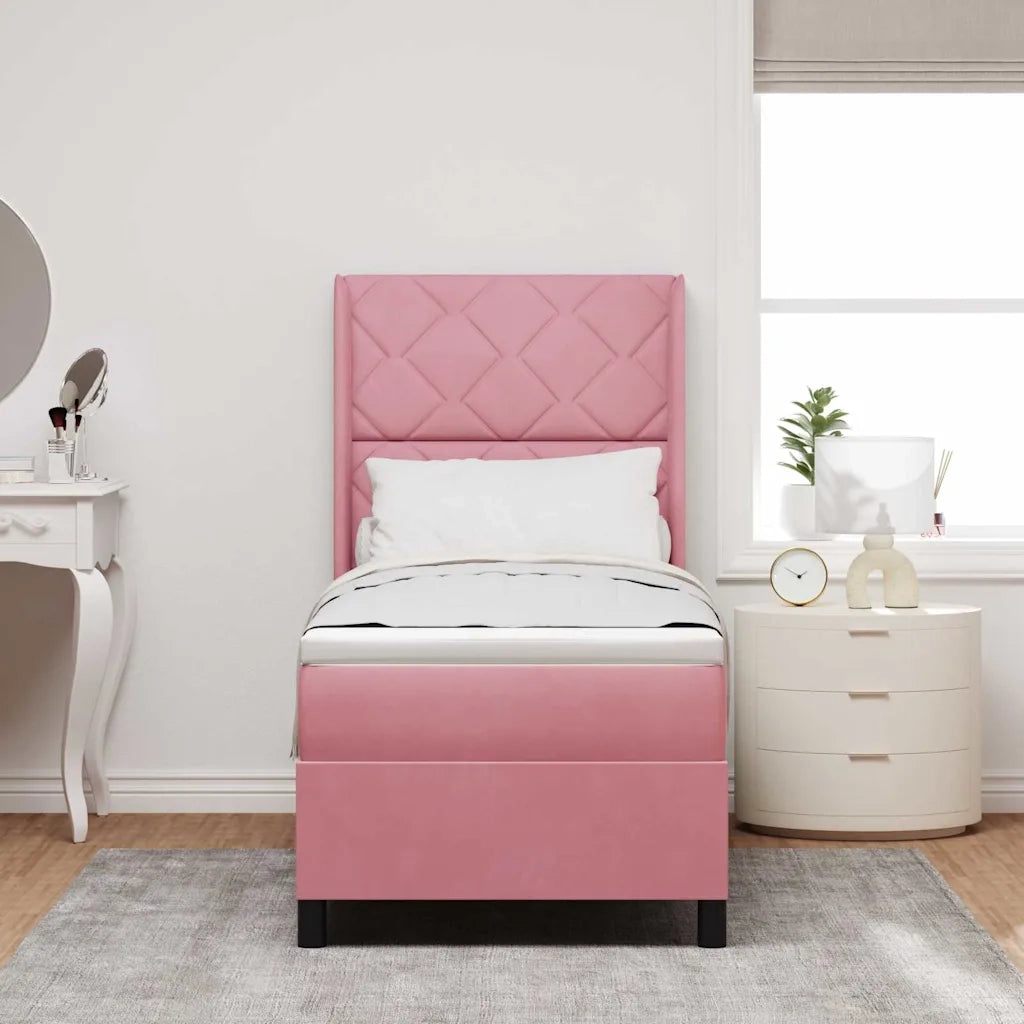 Letto a molle con materasso con led Rosa 80 x 200 cm Velluto