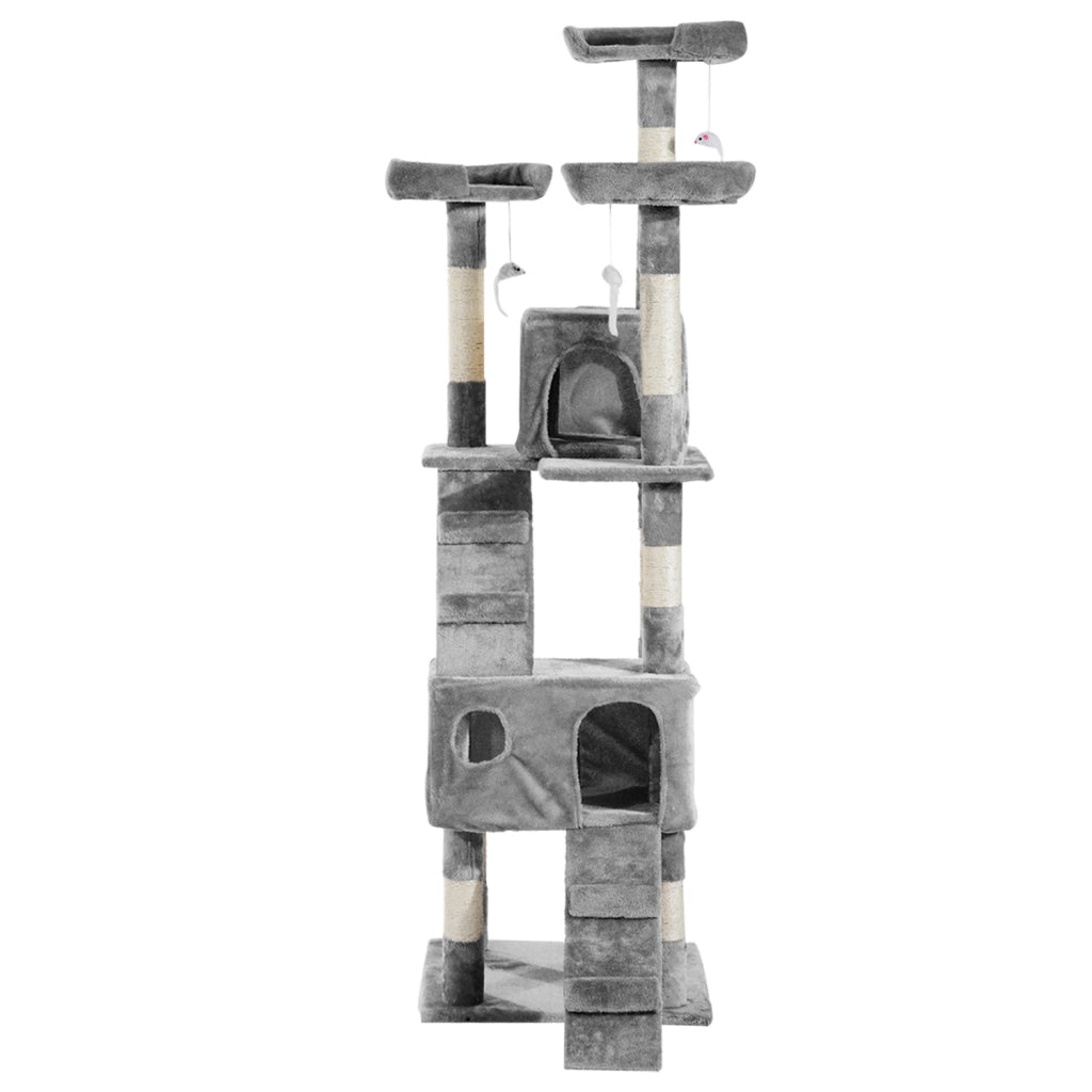 Tiragraffi per Gatti 173cm ¨C Xylo ¨C Con Cuccia, Pali Sisal, Piattaforma Grande, Grigio