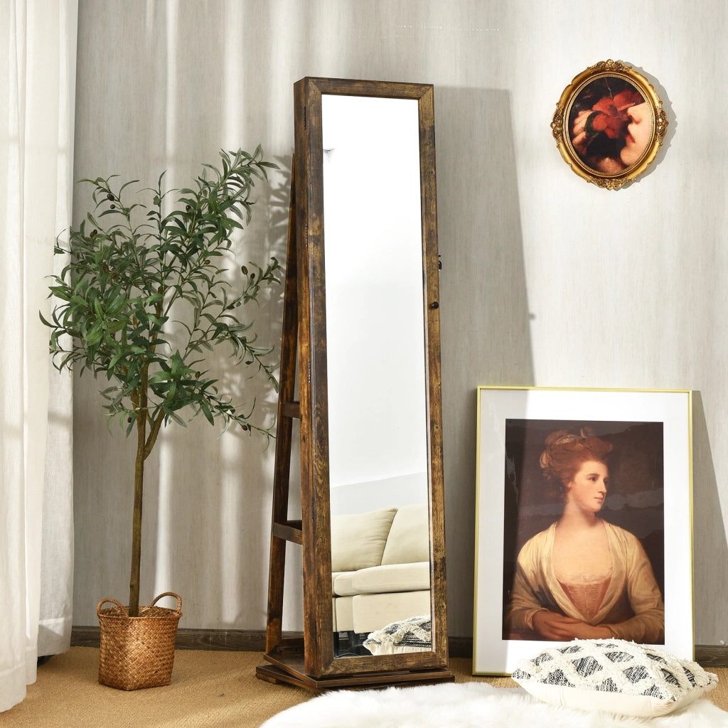 Armadio portagioielli girevole a 360¡ã con specchio, Organizer gioielli 2 in 1 a figura intera, Naturale-Armadietti per gioielli