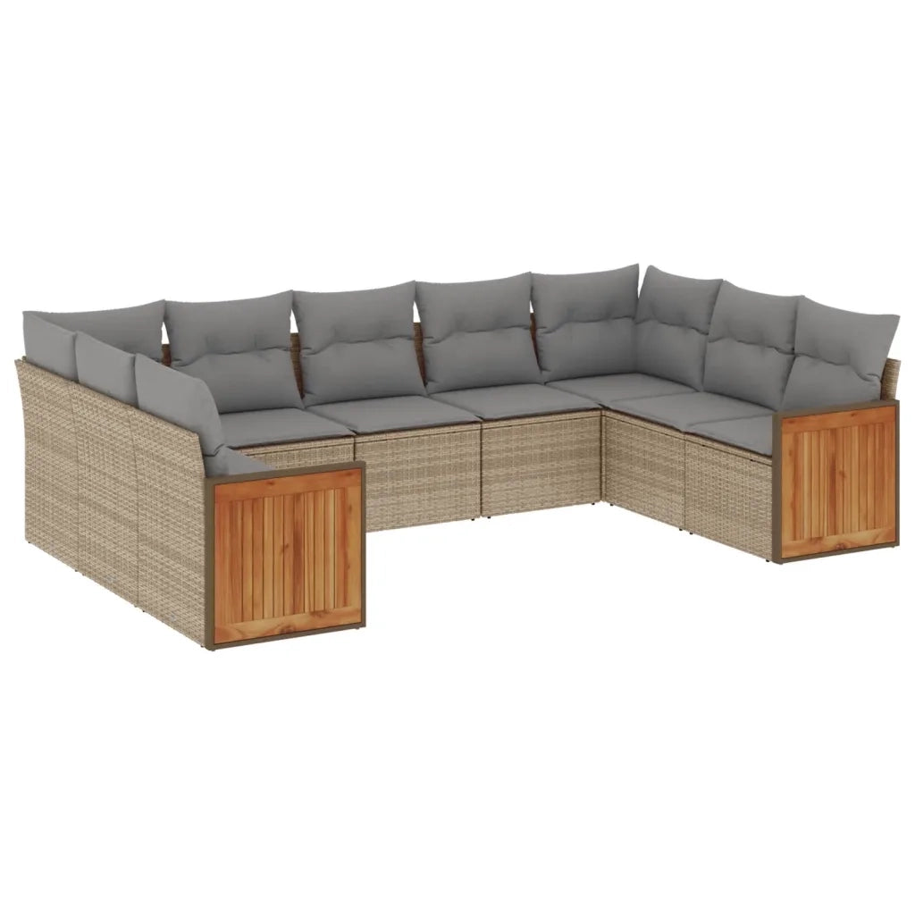 Set Divano da Giardino 9 pz con Cuscini Beige in Polyrattan 3227956