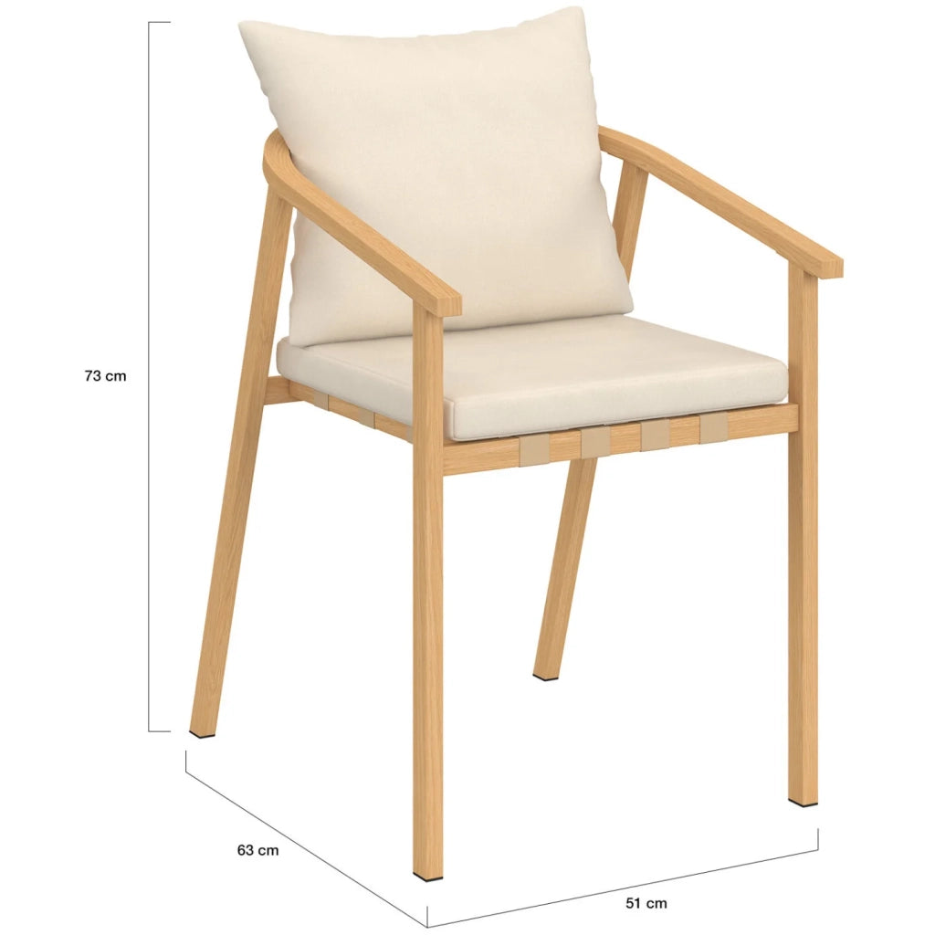 IDMarket - Set di 4 sedie da giardino MALTA con struttura in metallo effetto legno, cinghie e cuscini beige