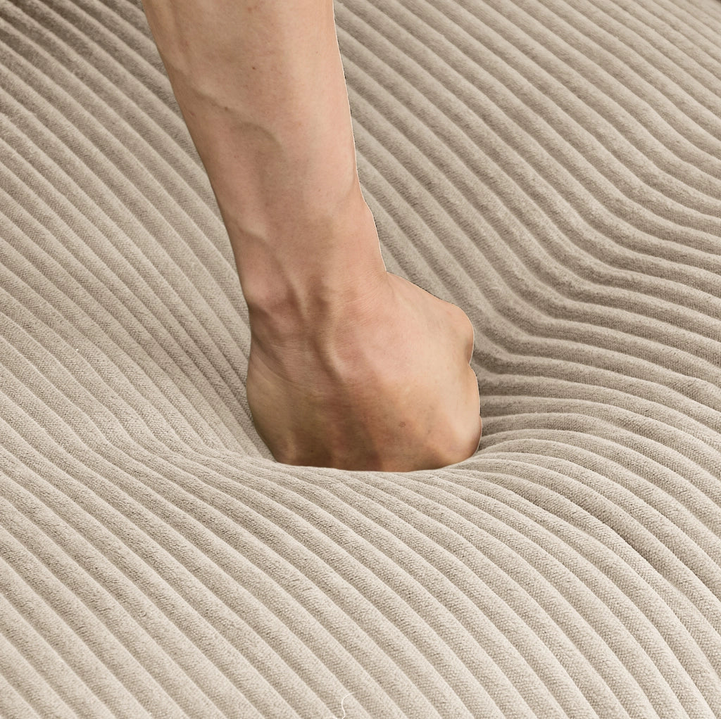 Divano modulare a U a 4 posti con 2 pouf, 336x161x94 cm, in velluto a coste beige
