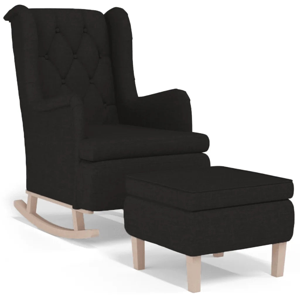 Poltrona con Gambe a Dondolo e Sgabello Nero in Tessuto 3121274
