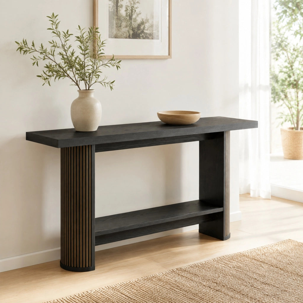 Tavolo consolle moderno salvaspazio in legno nero