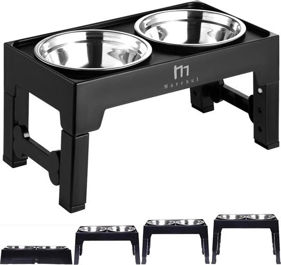 Piatto per cibo cane elevato, piatto per cibo cane elevato con 4 altezze regolabili fino a 8,9 cm, 23 cm, 27 cm, 31 cm, piatto per cibo cane con antiscivolo con standard regolabile per cani grandi, medi e piccoli e gatti.