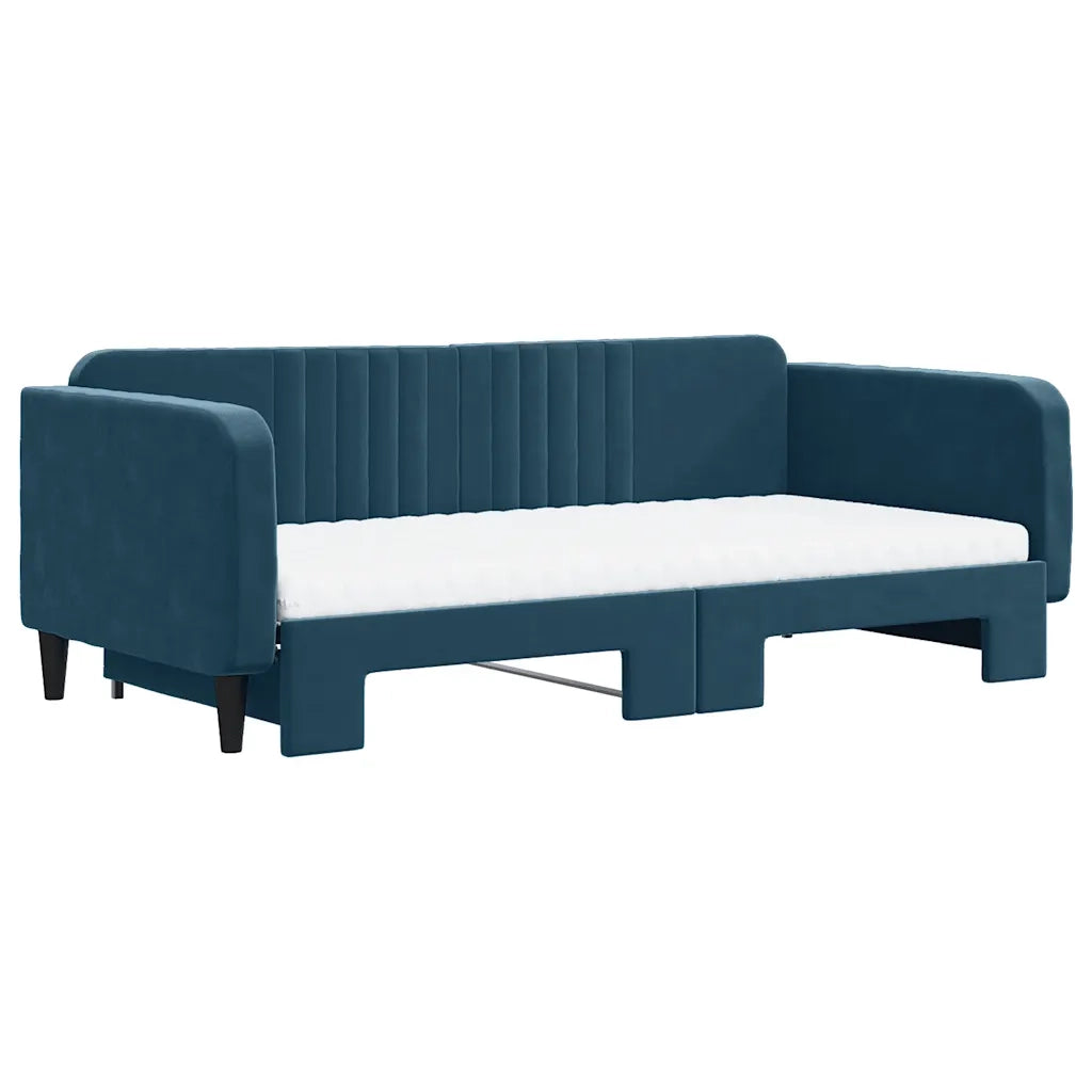 Divano Letto Estraibile con Materassi Blu 100x200 cm Velluto 3197093