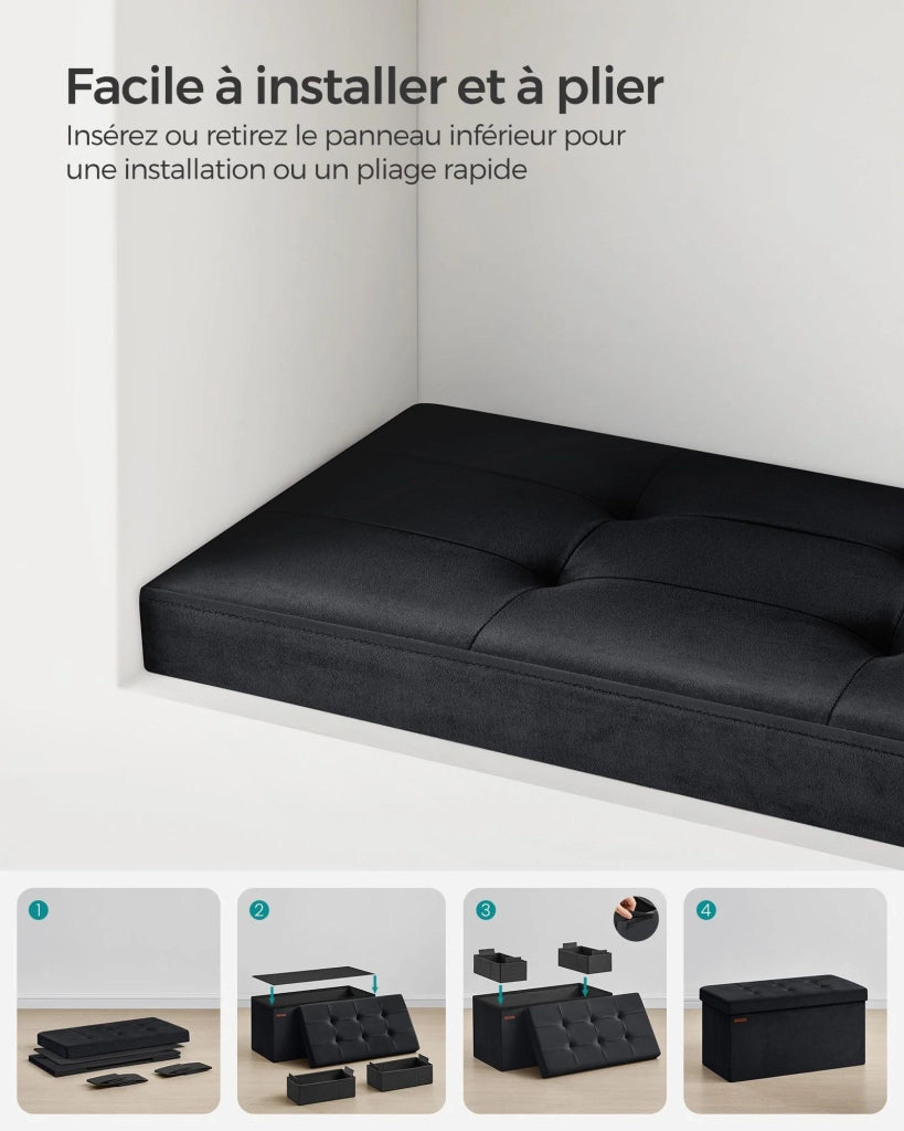 Panca contenitore 38 x 76 x 38 cm pouf in velluto con coperchio con 2 divisori estraibili portata 300 kg per corridoio soggiorno camera da letto 12_0004165