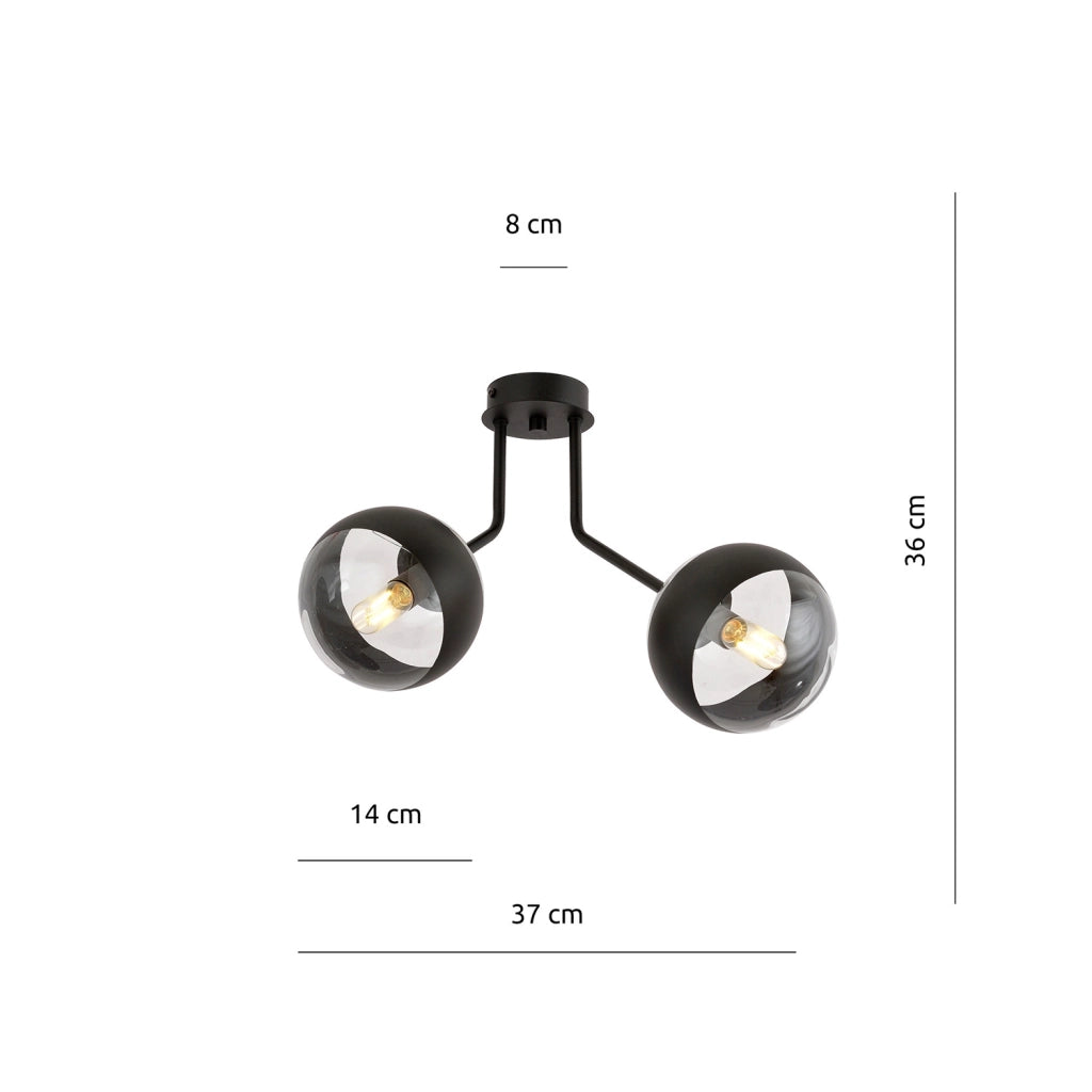 Plafoniera Contemporaneo Orione Acciaio Nero Trasparente 2 Luci E14 Ip20