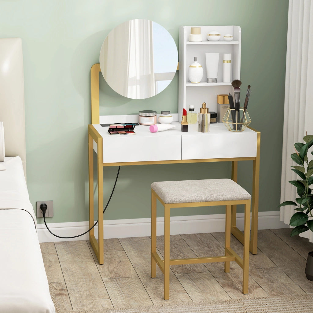 Cassettiera da trucco con specchio e 2 cassetti ¨C zephmum ¨C bianco