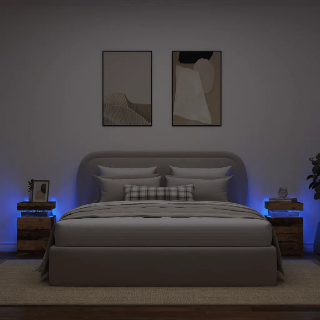 Set di 2 Comodini | Armadio da Notte | Mobiletto da notte con LED Legno Antico 35x39x55 cm in Truciolato