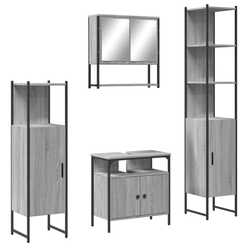 Set Mobili da Bagno | Armadio da bagno 4 pz Grigio Sonoma in Legno Multistrato