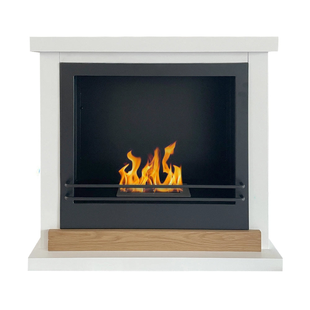 Camino a Bioetanolo da Pavimento 75x28x70 cm Stoccolma in Legno Bianco
