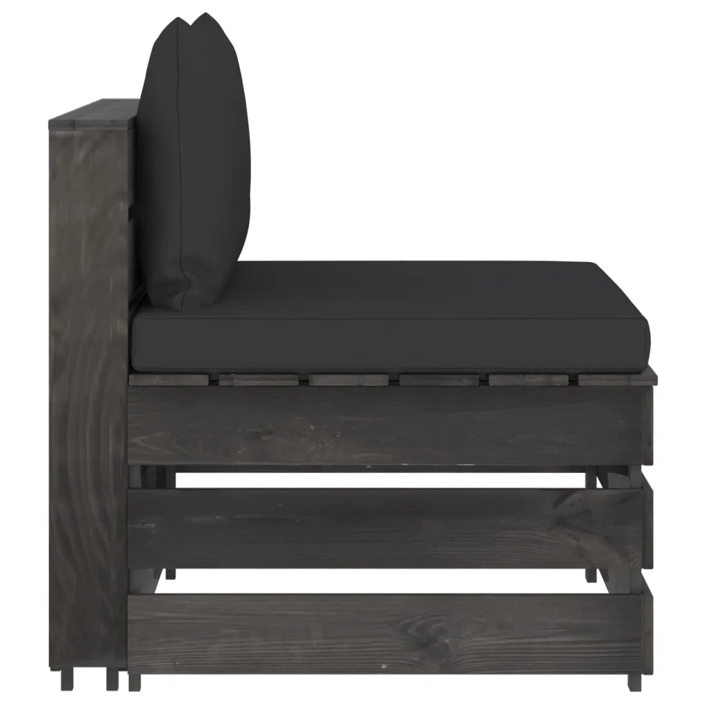 Divano Centrale Modulare con Cuscini in Legno Impregnato Grigio 3068127