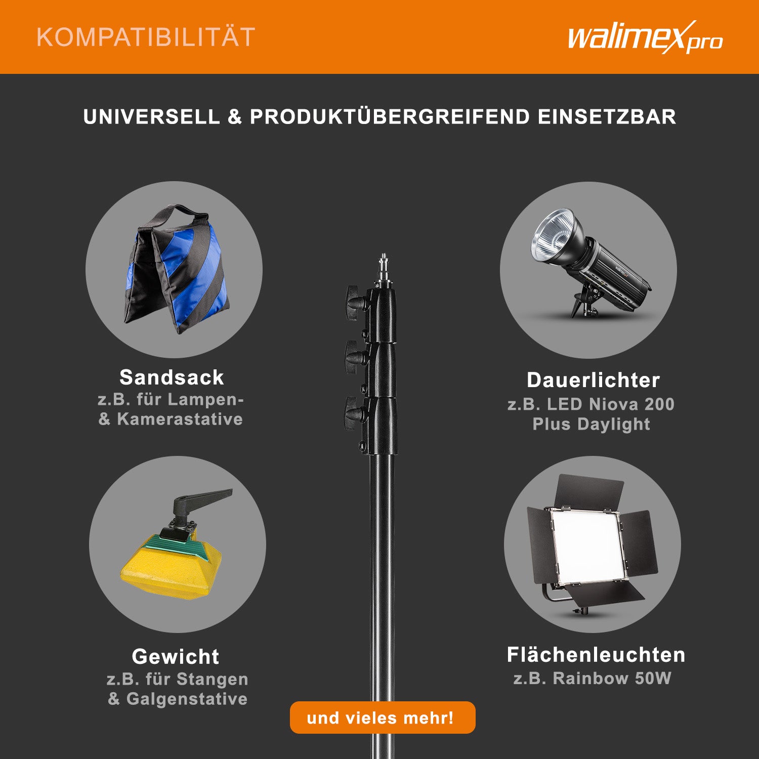 AIR 355 Stativo per luci regolabile in altezza fino a 355 cm, max 8 kg, Cavalletto fotografico in alluminio per foto e video