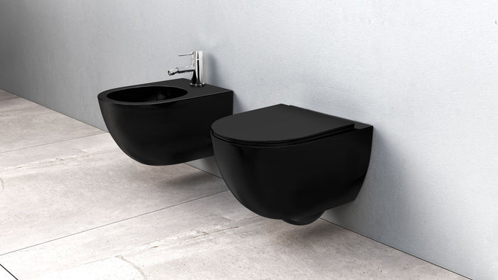Vaso Wc Sospeso Rea Carlo Mini Rimless Flat Black Mat