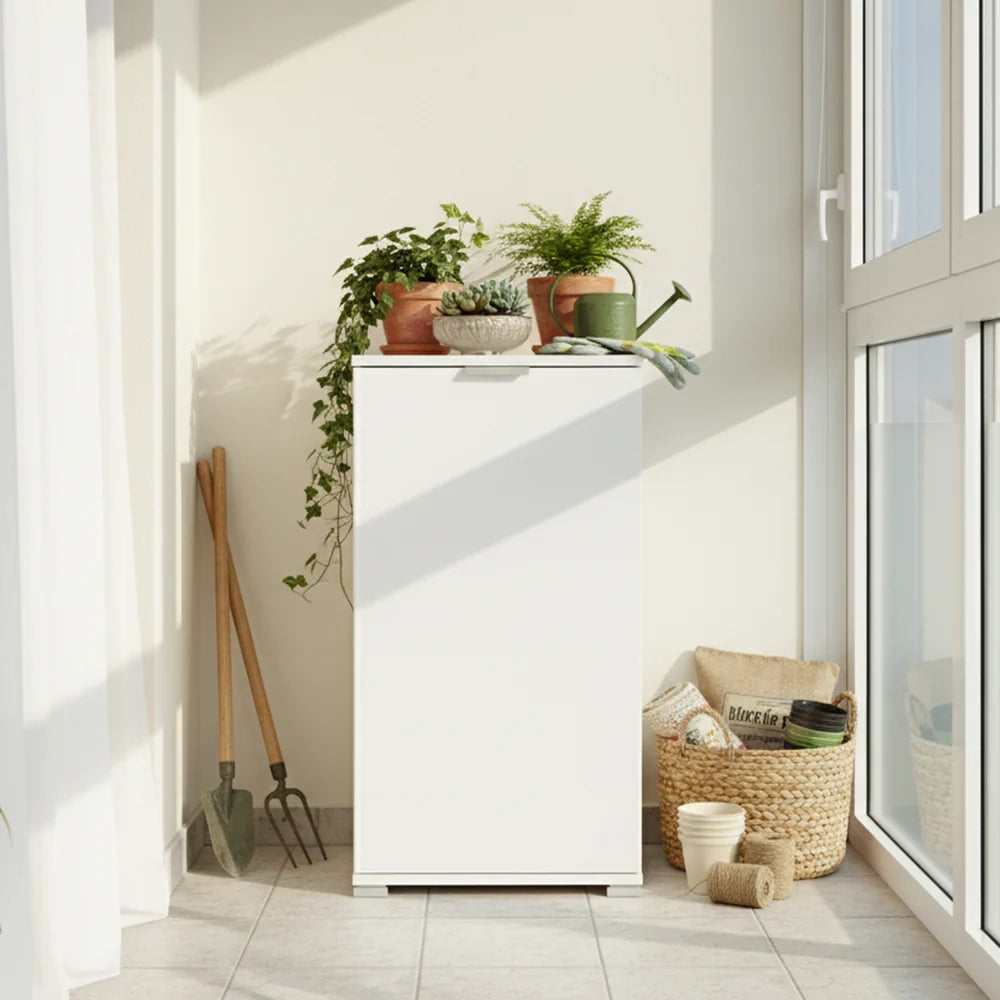 Mobiletto Base 1 Anta Bianco | Armadietto Salvaspazio Moderno con Ripiano Regolabile | Già Assemblato per Bagno, Lavanderia, Ingresso, Studio e Balcone