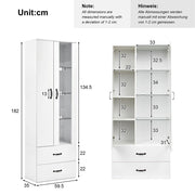 Armoire de rangement ??clair??e LED 16 couleurs - Xylo - 2 portes vitr??es 2 tiroirs - Blanc