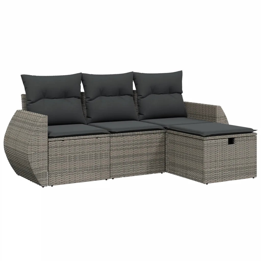 Set Divani da Giardino 4 pz con Cuscini in Polyrattan Grigio