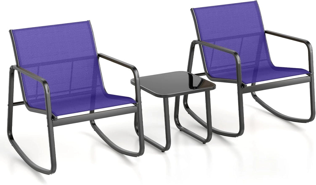 Set da Bistrò in Tessuto Textilene, Set da Giardino in 3 Pezzi, Tavolo Portato 50 kg, 2 Sedie a Dondolo Portate 150 kg, Set Tavolo e Sedie da Esterno, Nero (Nero)