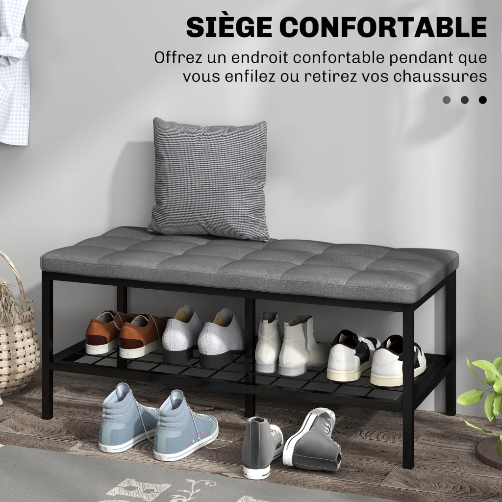 Panca con cuscino e ripiano per scarpe ¨C zephmum ¨C grigio 90x41x40 cm