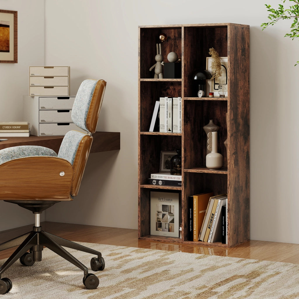 Libreria a 7 cubi indipendente verticale orizzontale 7 scomparti 2 kit antiribaltamento-Organizer cubo espositivo casa ufficio soggiorno rustico