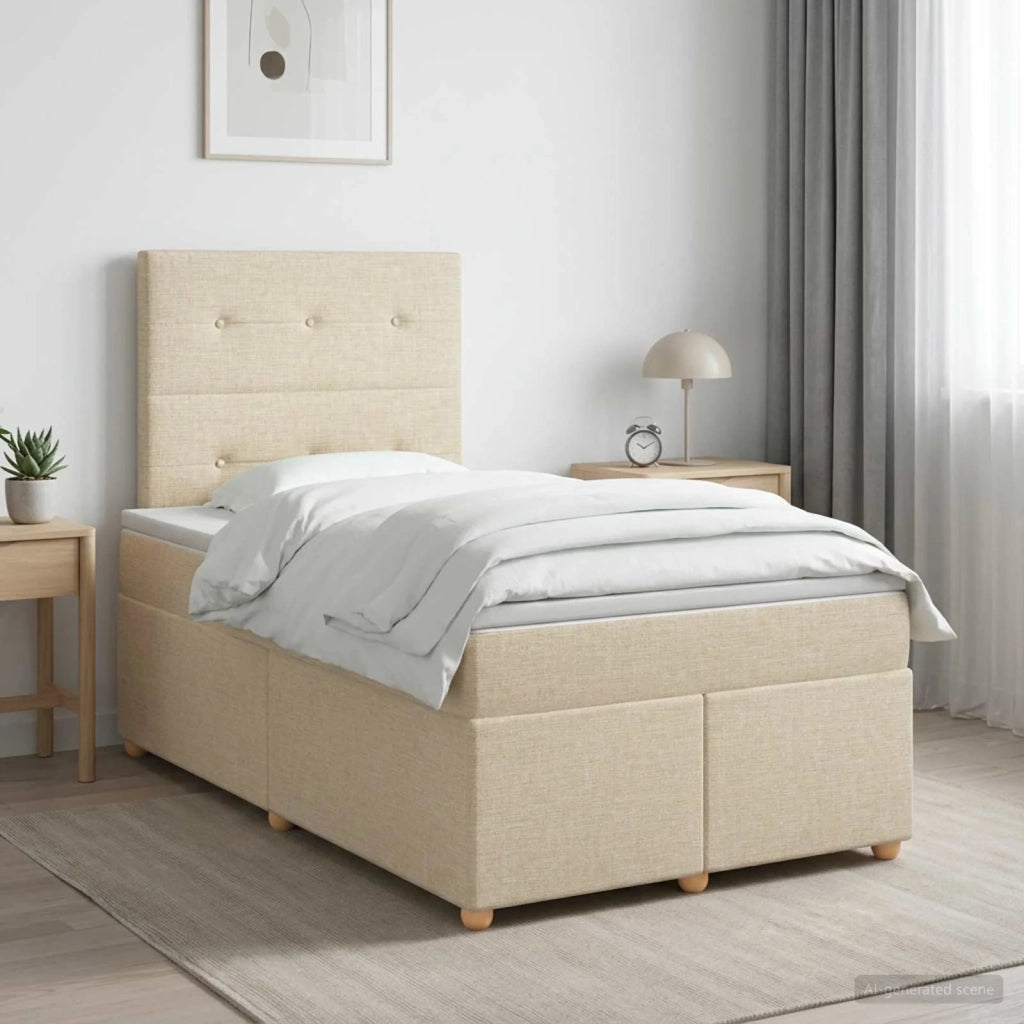 Letto box spring con materasso Crema 120 x 190 cm Tessuto 3453842