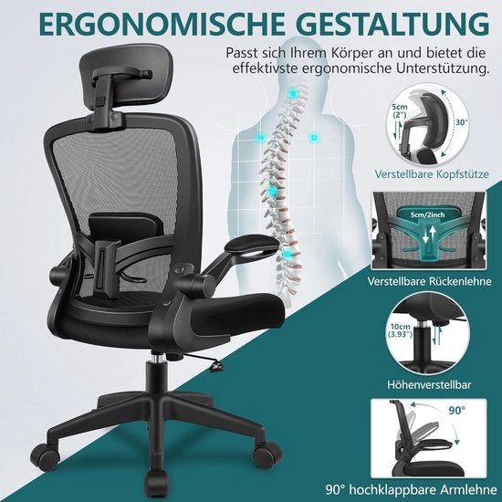Sedia ufficio Sedia ufficio ergonomiche con supporto per la testa regolabile Bracciali Supporto lombare contro il dolore alla schiena