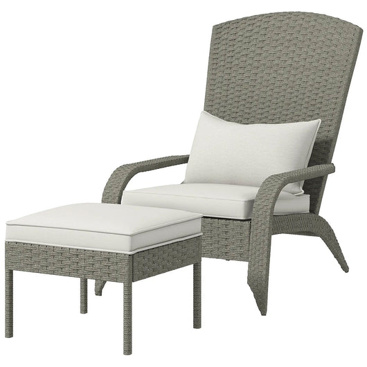 Sedia da Giardino con Poggiapiedi e Cuscini Imbottiti 64x82x89 cm in Rattan e Acciaio Grigio e Crema