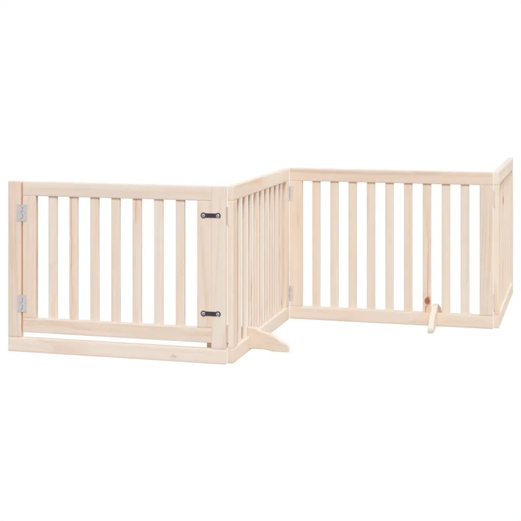 Cancelletto per cani con porta pieghevole 4 pannelli 320 cm in legno di pioppo 352241