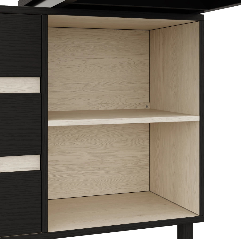 Scrivania angolare 150x100x76 cm con tre cassetti e due vani aperti in MDF e metallo nera