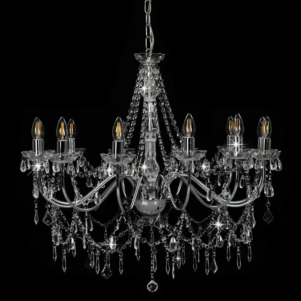 Lampadario con Perline Argento 12 Lampadine E14 cod mxl 52982