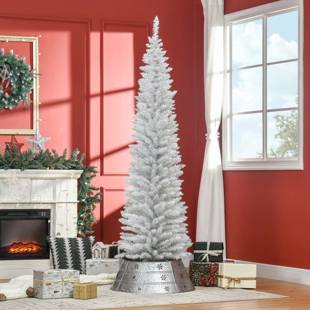 Albero di Natale Artificiale Stretto 210 cm 499 Rami Base Scomponibile ¨C zephmum ¨C Bianco