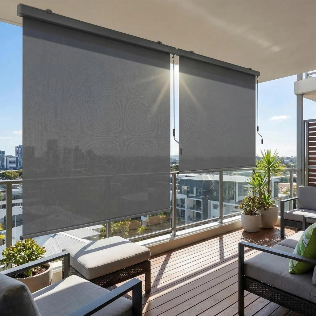 Tenda da Sole Verticale 250x160cm,Tende da Sole per Balconi,Protezione Solare, Resistente ai Raggi UV, Protezione Dal Vento e Sguardi Indiscreti, con Manovella, Grigio