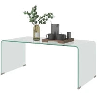 Tavolino da Caffè in Vetro Tavolino da SaSet Rettangolare Design Moderno in Vetro Temperato con Bordi Arrotondati Sicuro Trasparente