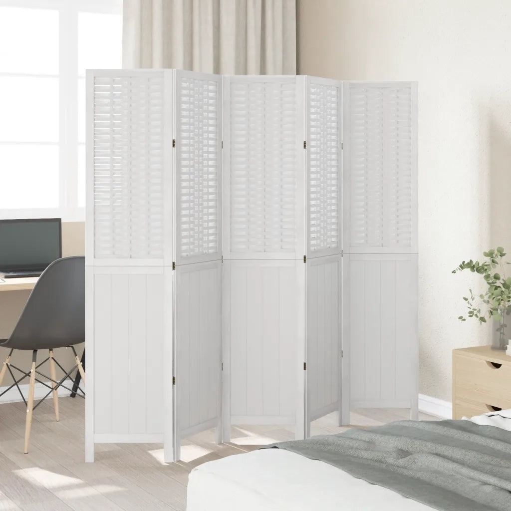 Divisorio Ambienti | Divider per stanze | Paravento 5Pannelli Bianco Legno Massello di Paulownia